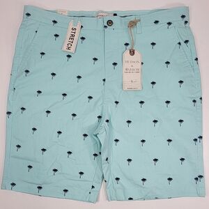 NEW Hudson & Barrow Shorts Mens 38 Aqua Blue Palm Tree Twill Chino Stretch NWT